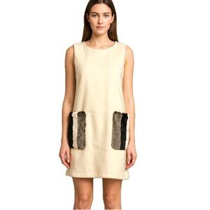 Mulla, Fleece Cream Sleeveless Dress with Faux Fur Accents Relaxed fit, Size S